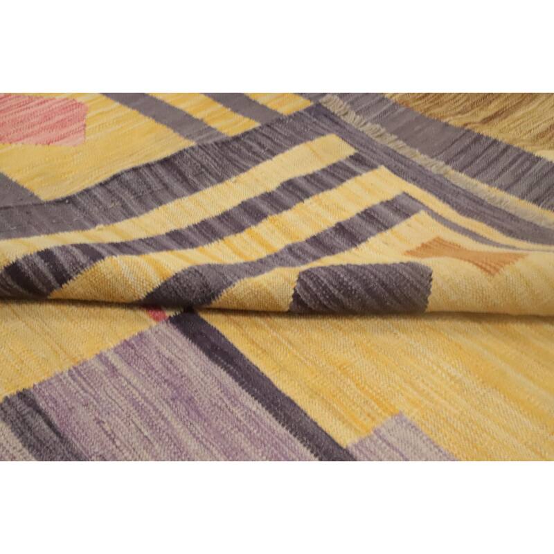 Hand Woven Oriental 100% Wool Carpet Southwestern Tribal Yellow & Gold Kilim Area Rug - 12' 8'' X 10' 2''