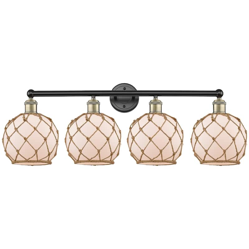 Innovations Lighting 616-4W-13-35 Farmhouse Rope Vanity Farmhouse Rope - Black Antique Brass / White Glass with Brown Rope