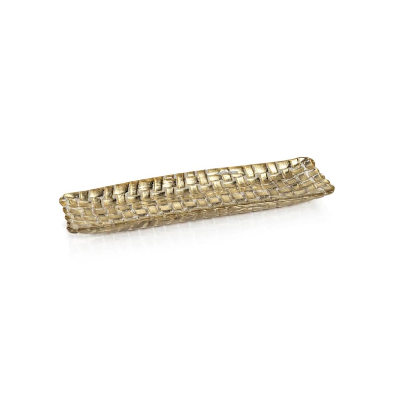 Nova 12.25" Braided Rectangular Glass Plates, Set of 6 - Gold