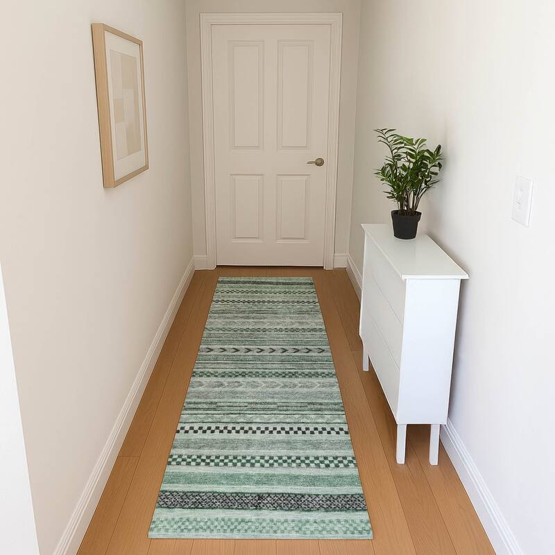 Premium Washable Super Soft Boho Stripes Mayfield Rug - Teal - 2'3" x 7'6"