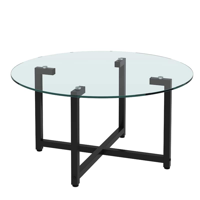 Modern 35" D Round Coffee Table, Clear/Black