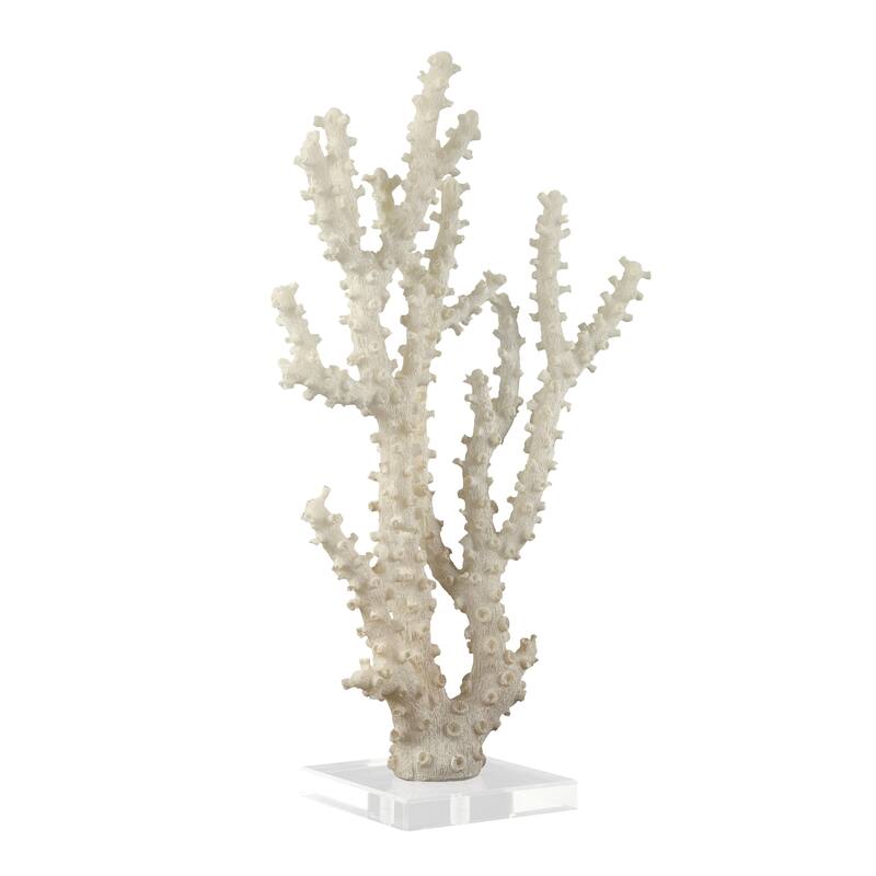 Cream Polystone Coral Decorative Sculpture with Clear Acrylic Base