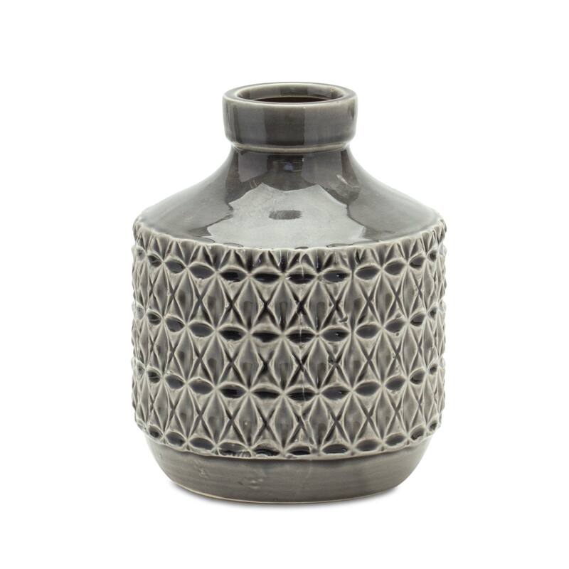 Grey Geometric Terracotta Bud Vase for Tabletop Decor - 8"