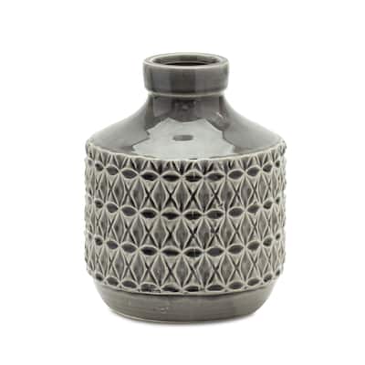 Grey Geometric Terracotta Bud Vase for Tabletop Decor