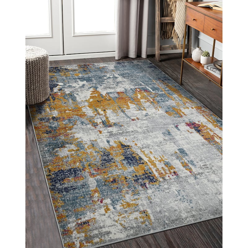Magi Marissa Contemporary Abstract Area Rug - 7'10" x 10'10" - Orange/Blue