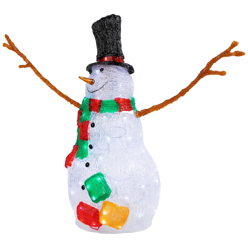 23" Lighted Commercial Grade Acrylic Snowman Christmas Display Decor - White