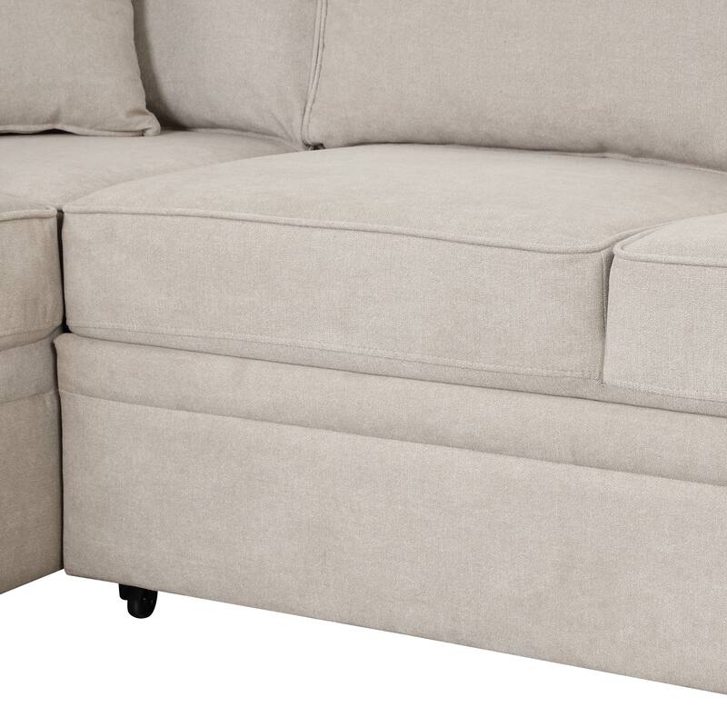 Velvet Convertible Sleeper Sectional Sofa, Pull-Out Couch Bed, L-Shaped Corner Sofa with USB Ports and Dual Power Sockets