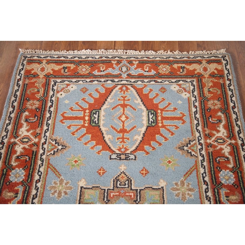 Light Blue Kazak Indian Area Rug Hand-knotted Wool Carpet - 3'2"x 5'1"