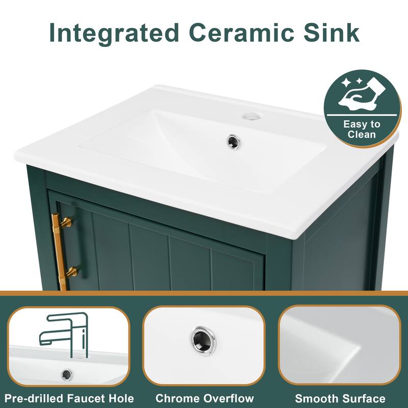 20" Bathroom Vanity with Sink, Bathroom Cabinet with Soft Closing Door, Storage Rack and Open Shelf