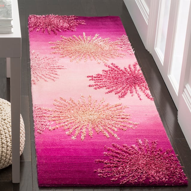 SAFAVIEH Handmade Soho Miyase Modern Burst New Zealand Wool Rug - 2'6" x 8' Runner - Pink