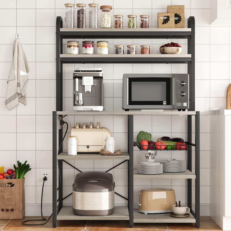 Kitchen Buffet Table with Large Storage with Power Outlet