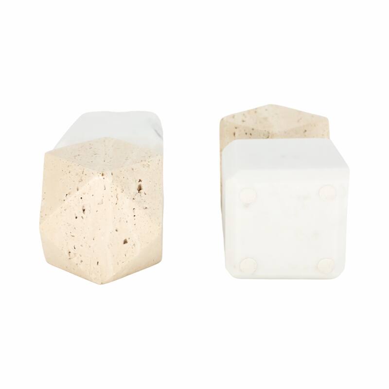 Decorative Marble Bookends with Hexagon Orb - Set of 2, 6"