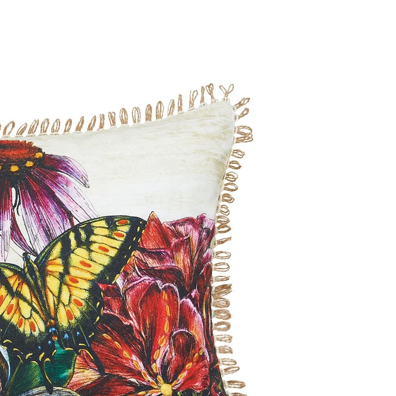 Botanical Floral Printed and Embellished Throw Pillow Easter Spring Decor Decoration Accent Pillow