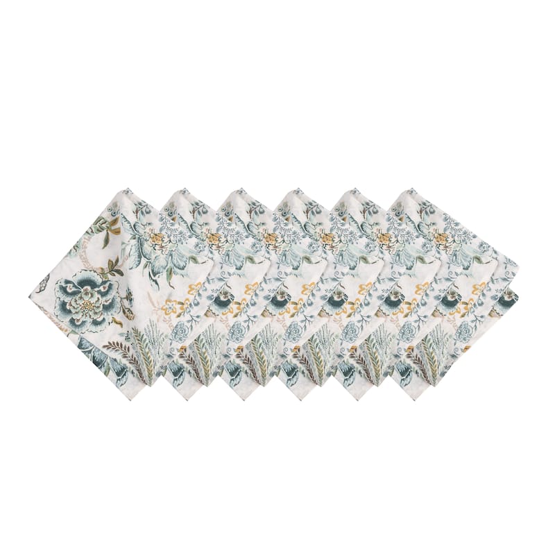Braganza Teal Floral Cotton Napkins, Set of 6