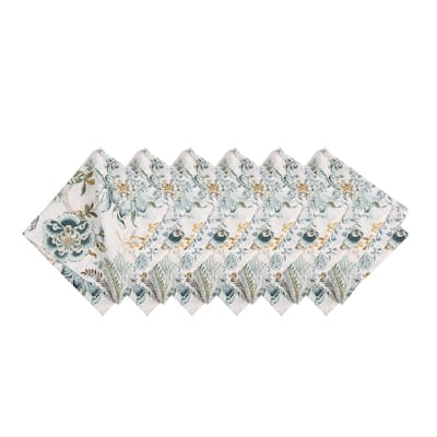 Braganza Teal Floral Cotton Napkins, Set of 6