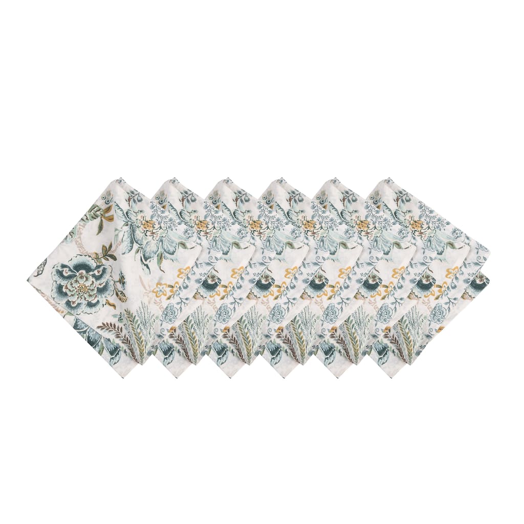 Braganza Teal Floral Cotton Napkins, Set of 6