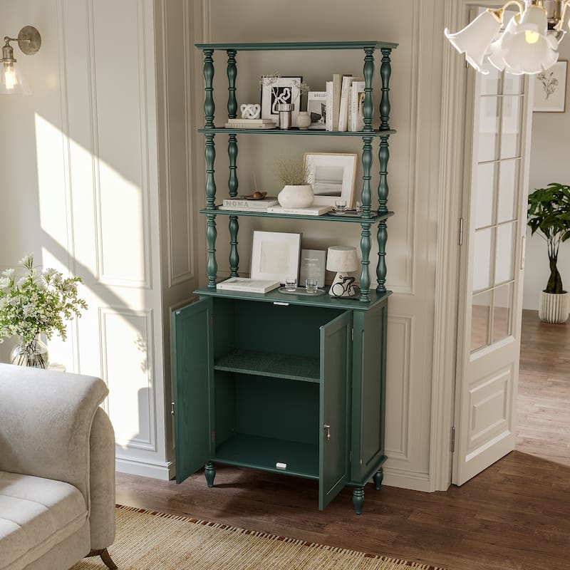 77" Tall Bookshelf with Cabinet, Freestanding Storage Cabinet