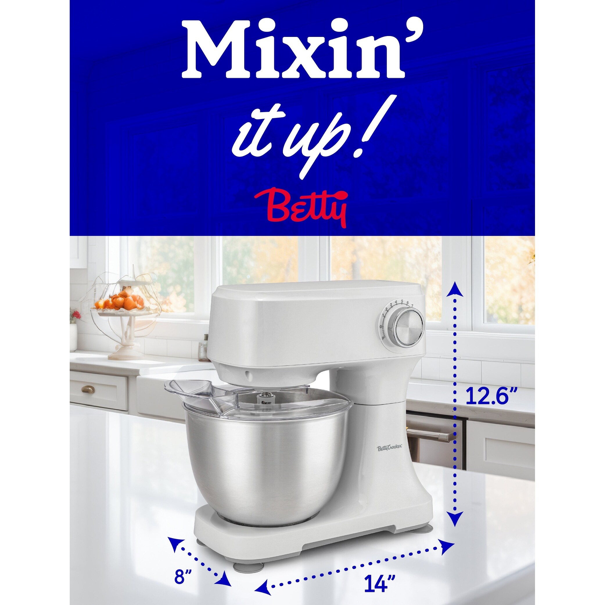 Betty Crocker Stand Mixer 3.7 Qt Electric Mixer with 10 Speeds 300 watts White On Sale Bed Bath Beyond 40953491