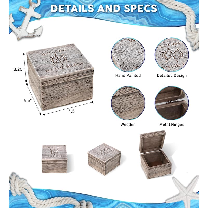 CoTa Global Driftwood Medium Size Jewelry Box w/ Ship Wheel Decoration - 4.5 inches