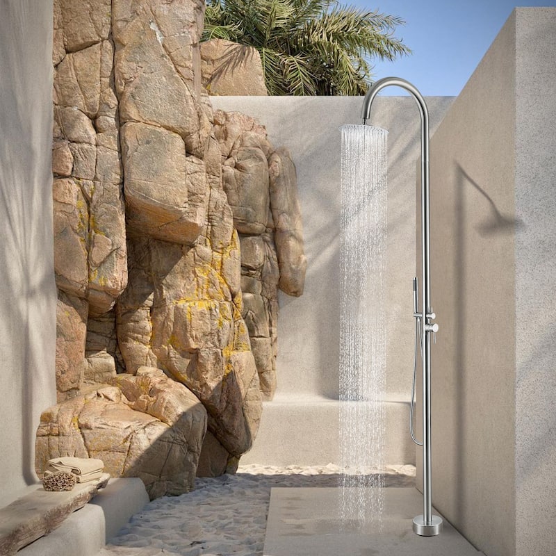 Freestanding Outdoor Shower System, Outdoor Shower Fixtures with Shower Head and Handheld