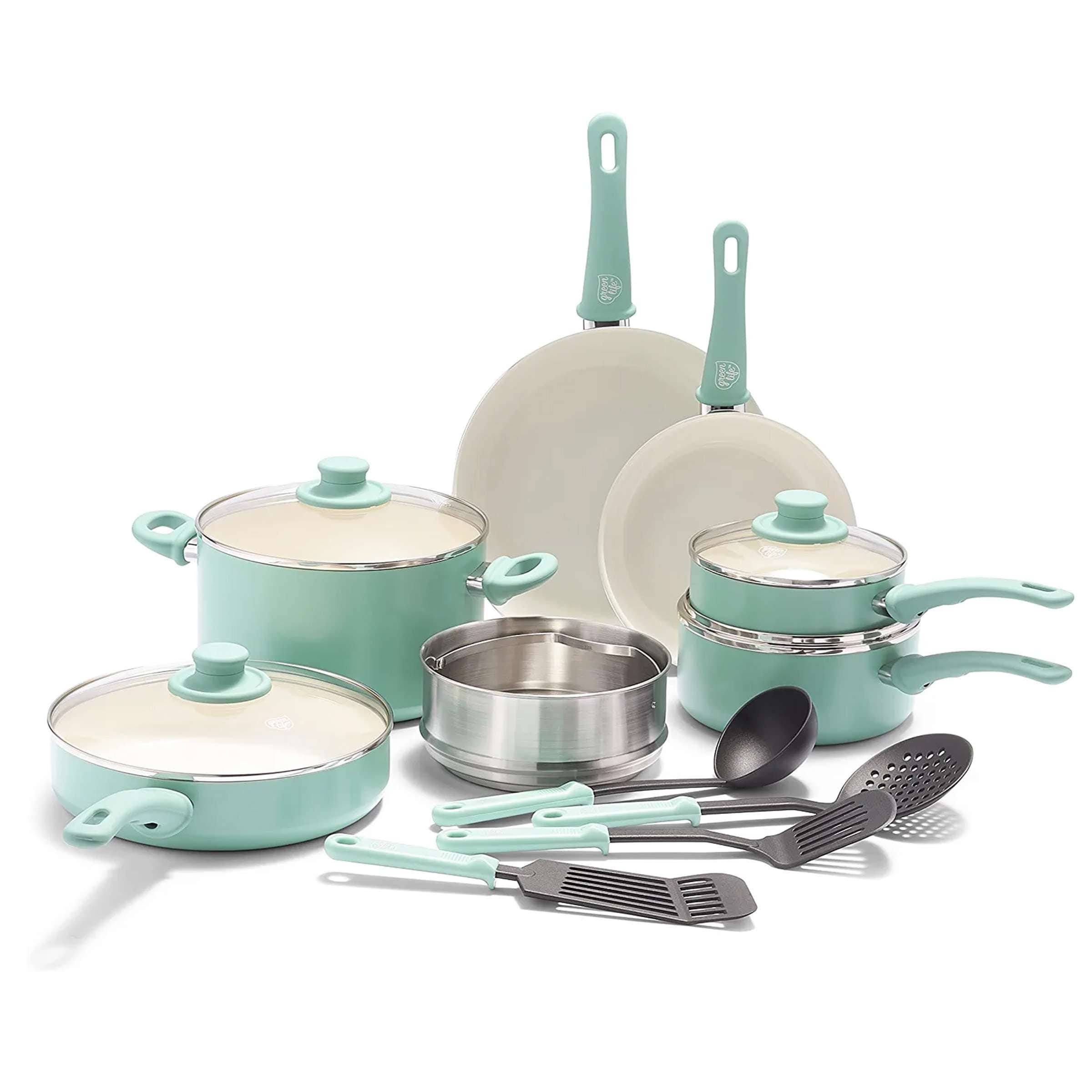 GreenLife Soft Grip Healthy Ceramic 15pc Cookware Set - On Sale - Bed Bath  & Beyond - 37857014