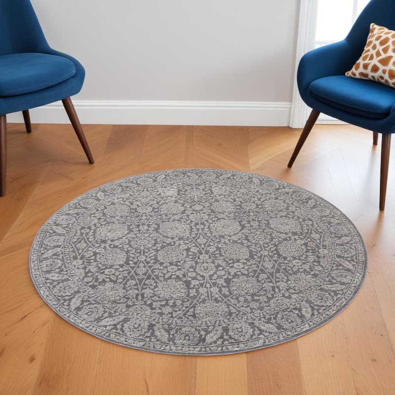 Botanical-Inspired Design Crafted with Power Looming Round Rug - 6' Round