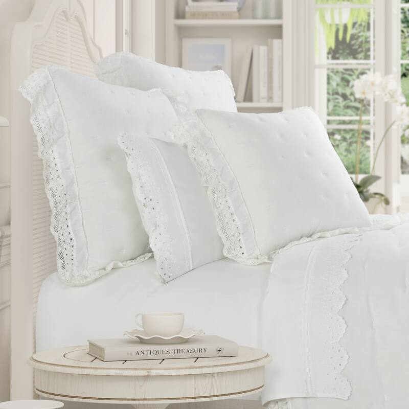Samantha 20" Square Quilted Decorative Throw Pillow - Accent - Polyester - White