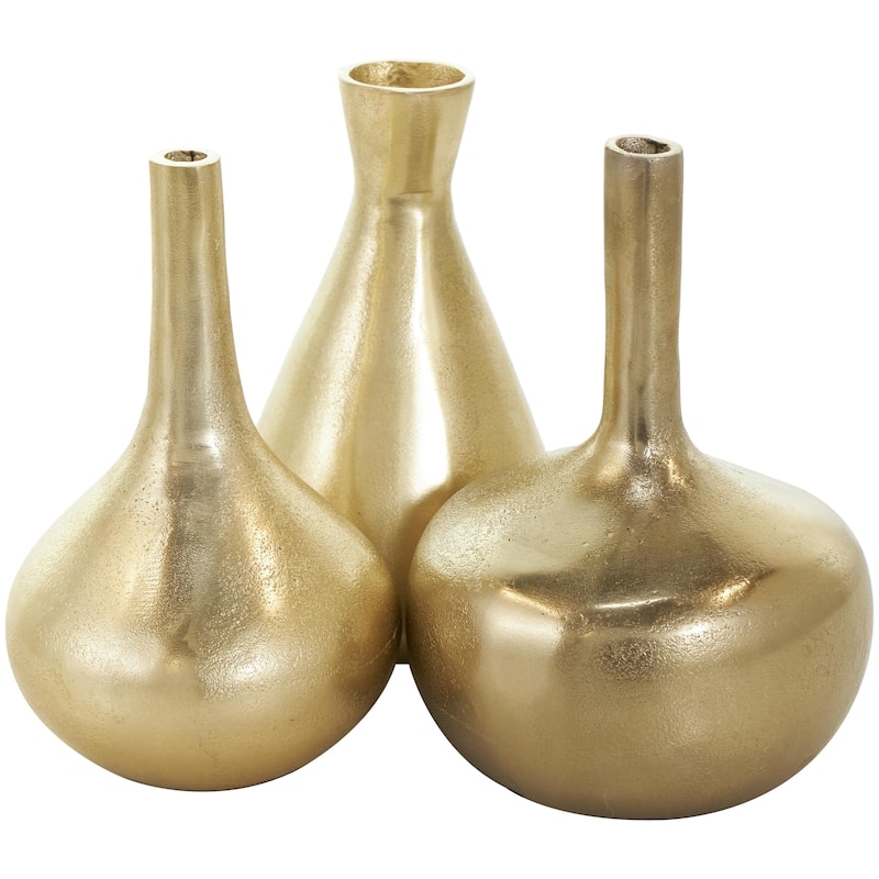 Aluminum Metal Decorative Vase with Varying Shapes - Set of 3 Gold, Silver, Black - CosmoLiving by Cosmopolitan