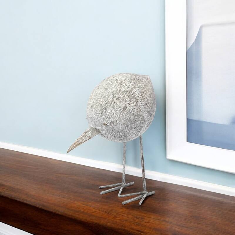 HomeRoots 7" Off White Resin And Metal Snipe Bird Tabletop Sculpture - 6" W x 6" D x 7" H