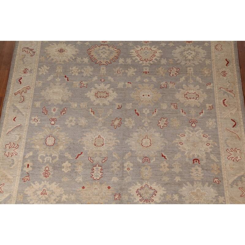 Vegetable Dye Oushak Turkish Area Rug Handmade Grey Wool Carpet - 8'4"x 9'11"