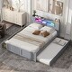 preview thumbnail 1 of 11, Gray Queen Size Storage Platform Bed with Twin Size Trundle Bunk Bed Frame Gray