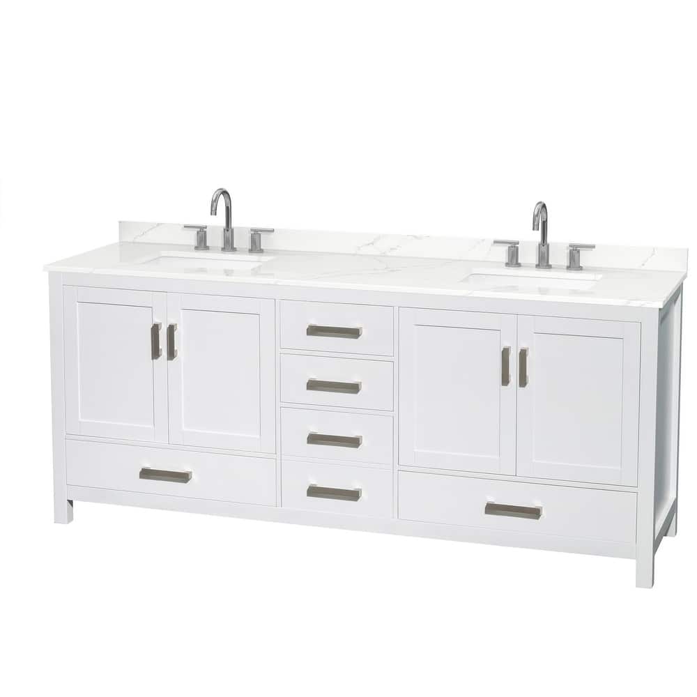 Sheffield 80-inch Double Vanity, 3 Hole Quartz Top