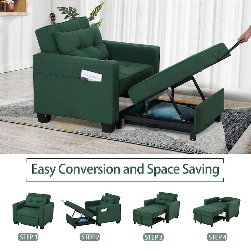 Pull Out Sofa Couch Bed Convertible Sleeper Sofa Bed with Storage Chaise, Sofa Couch