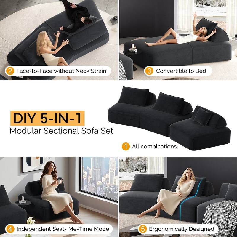 Luxury Oversized Modular Sectional Sofa,139" Chenille Upholstered Couch with Removable Backrests, Convertible Chaise Lounge