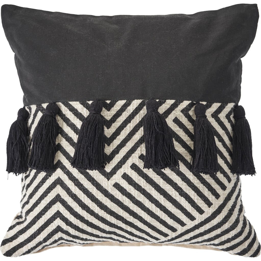 HomeRoots 20" X 20" Black And White 100% Cotton Chevron Zippered Pillow