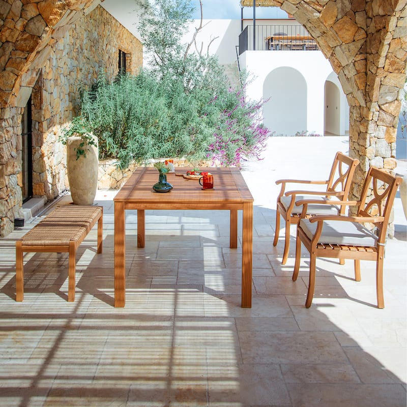 Cambridge Casual Lowell 4-Piece Indonesian Teak Patio Dining Set - Natural Teak/Beige Cushion