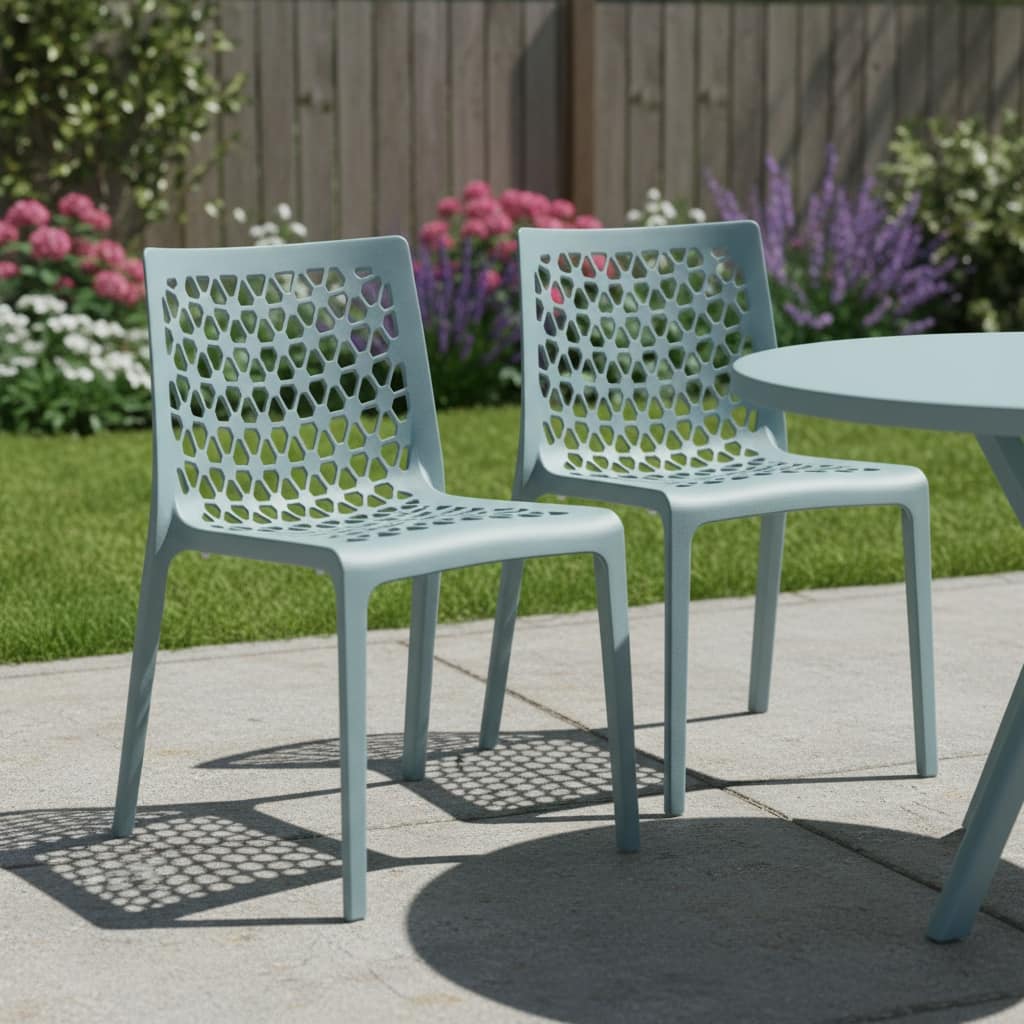 HomeRoots Set of Two Baby Blue Heavy Duty Plastic Outdoor Stacking Dining Chairs