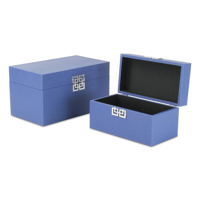 Handcrafted Rectangular Wooden Storage Boxes- 11.75" - Blue - Set of 2