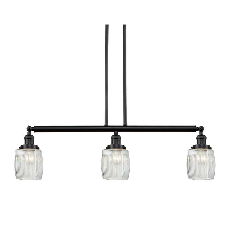 Innovations Lighting Colton 3 Light 38" Wide Linear Chandelier - Matte Black / Thick Clear Halophane