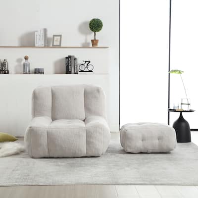 Comfortable Fluffy Bean Bag Chair with ottoman for living room