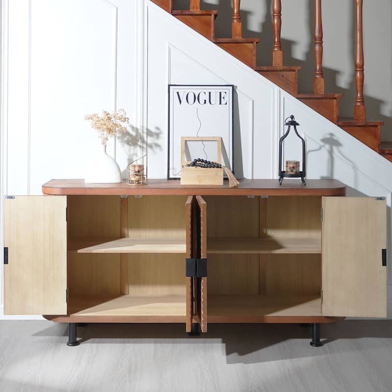 Accent Storage Cabinet Modern Buffet with Adjustable Shelves 4 Doors Hallway Entryway Living Room