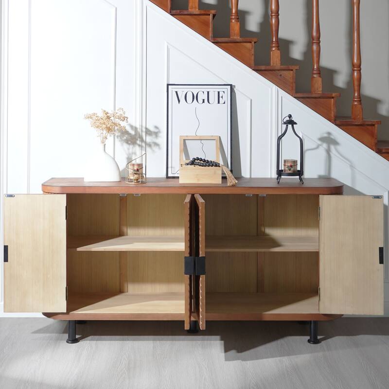 Sideboard Cabinet with 4 Doors, Freestanding Accent Storage Cabinet, Entryway Table with Waveform Doors & Adjustable Shelves