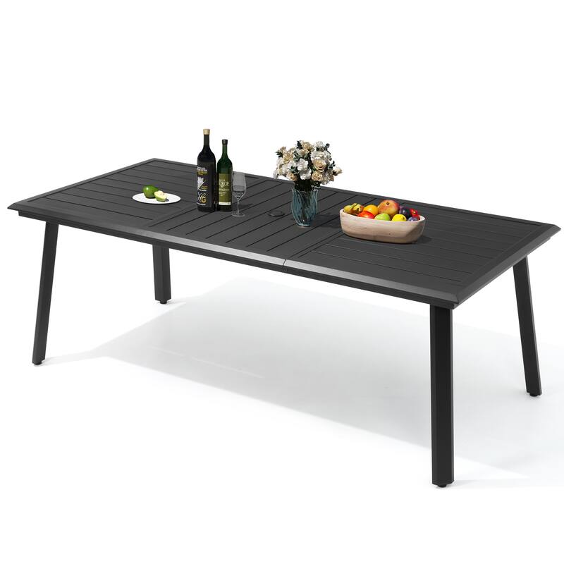 Outdoor Rectangle Aluminum Dining Table with Umbrella Hole - Black - 82.7 inches long