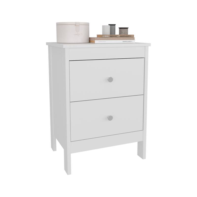 Nightstand,2 smooth-gliding drawers for organized storage,White