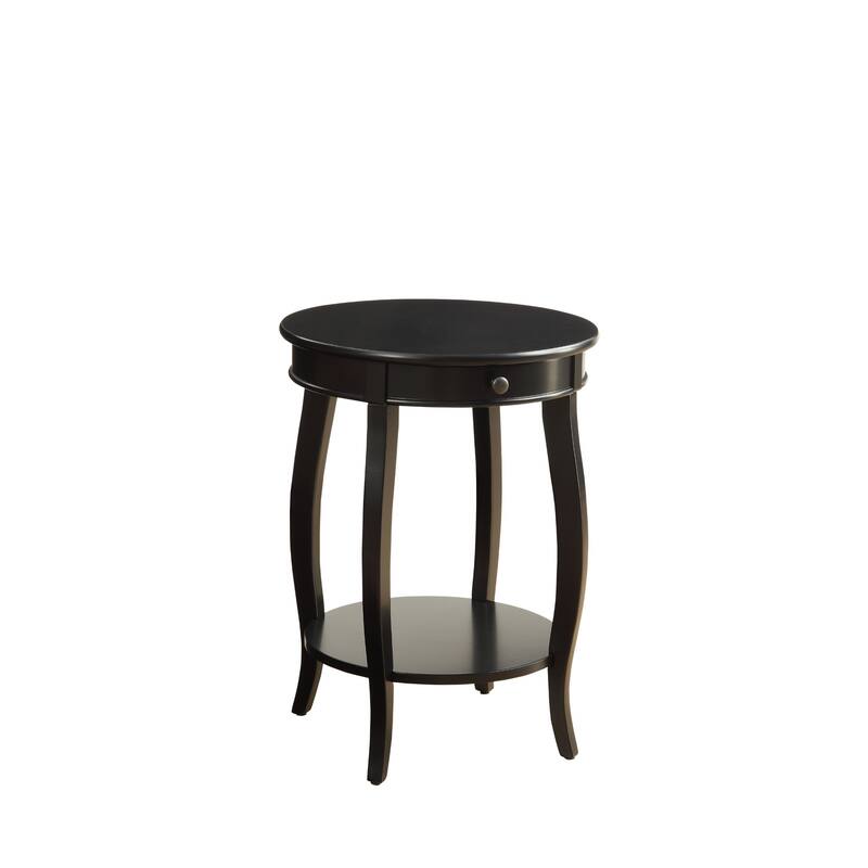 24" Solid Wood Round End Table with Storage Shelf and Drawer for Living Room or Home Decor - 18"L X 18"W x 24"H - Black
