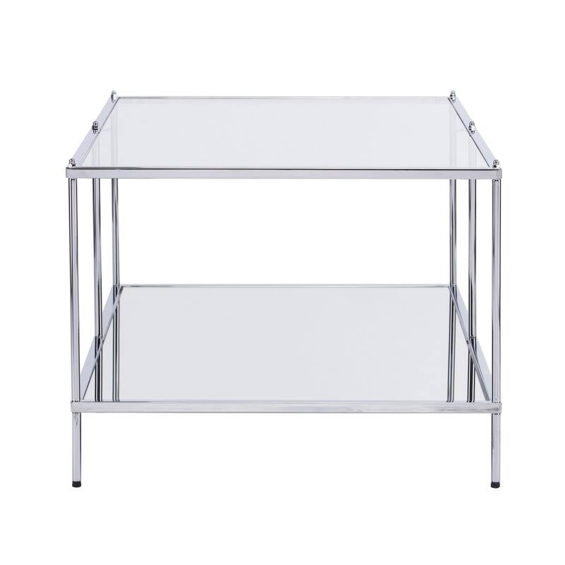 42" Chrome Glass And Metal Rectangular Mirrored Coffee Table - 19" H x 42.25" W x 24" D