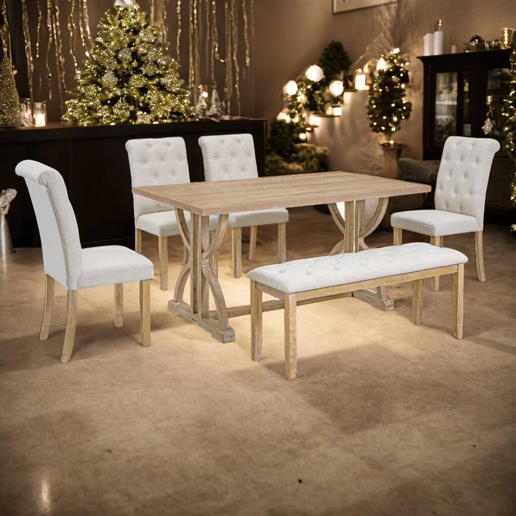 Modern Medieval Style 6 Pieces Dining Table and Chairs Set