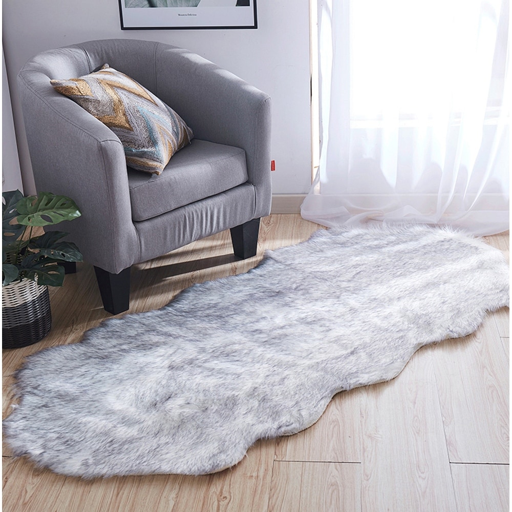 Rectangle Silver Wolverine Faux Fur Area Rug Lodge Cabin Furry Furs Rug 