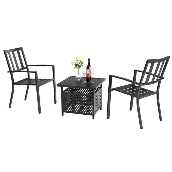 PHI VILLA 3Piece Patio Metal Dining Set of 2 Stackable Chairs and 1