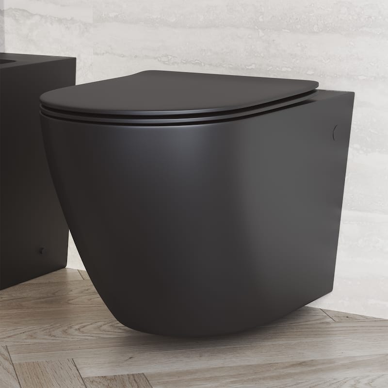 Angers Wall-Hung Elongated Toilet Bowl In Matte Black - 21.9" x 14.2" 14.4"